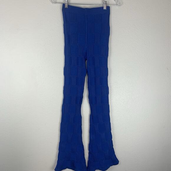 Fashion Nova Pants - Fashion Nova Pants Womens XS Ribbed Weave High Waist Flare Stretch Knit Blue New